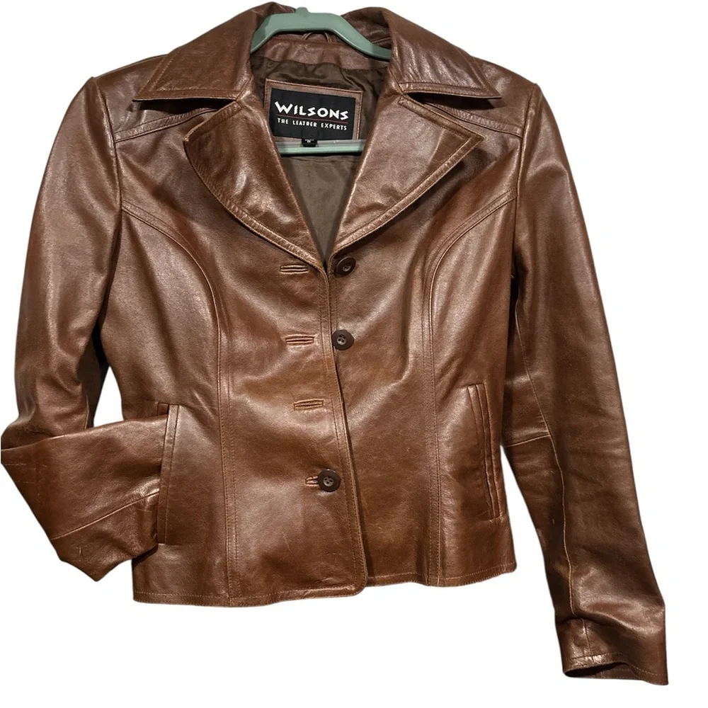 Wilson Classic Brown Leather Button-Front Jacket Size Small